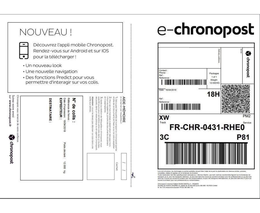 Etiquette de retour Chronopost 18