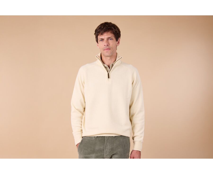Pull homme laine col zippé Écru - KENNETH