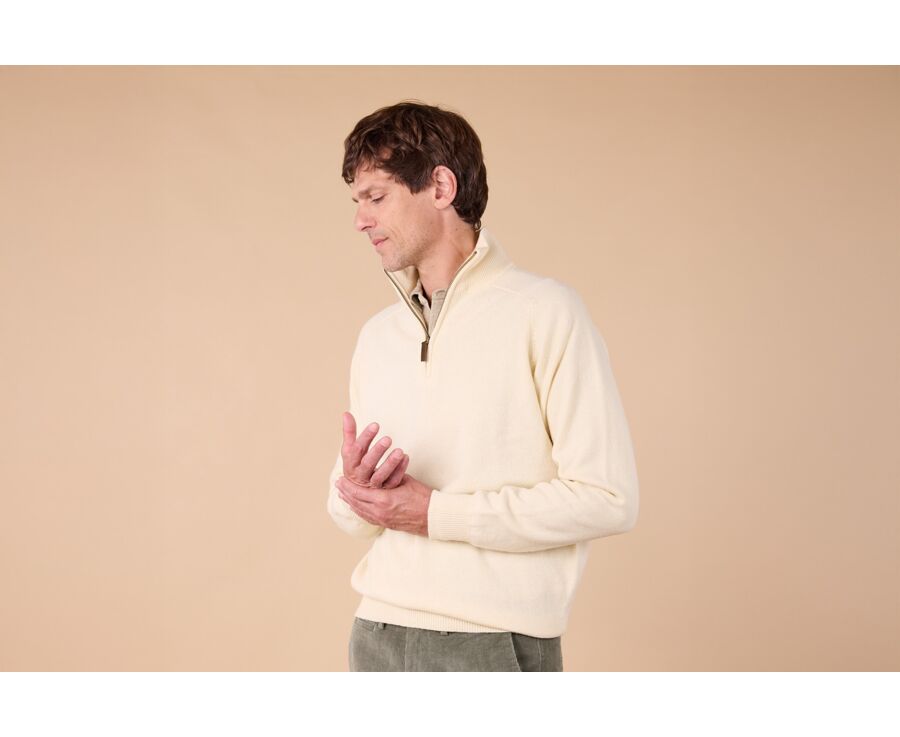 Pull homme laine col zippé Écru - KENNETH