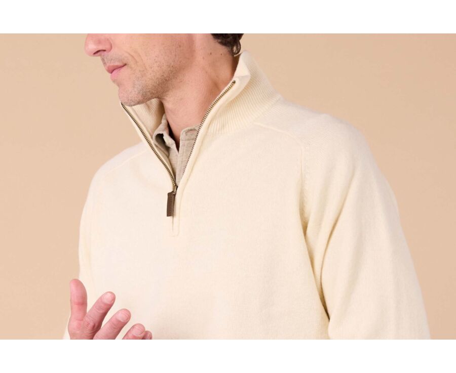 Pull homme laine col zippé Écru - KENNETH