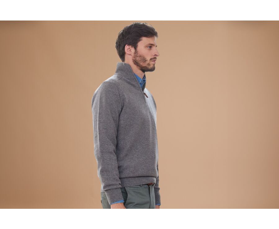 Pull col zippé homme laine Gris Chiné - KENNETH
