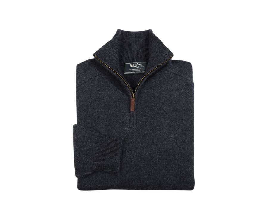 Pull homme laine col zippé Gris Anthracite Chiné - KENNETH