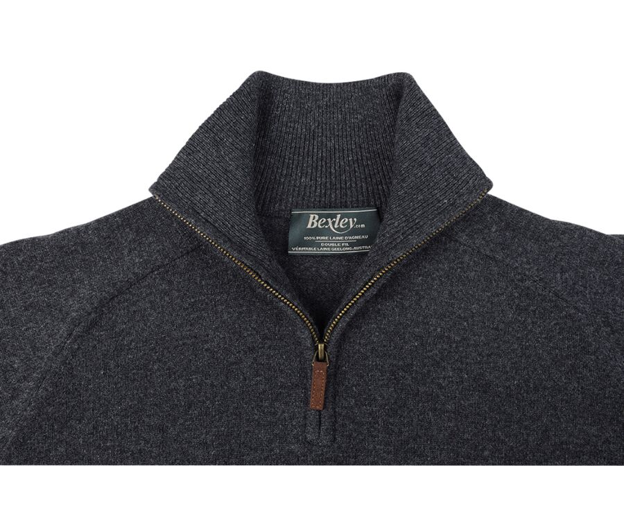 Pull homme laine col zippé Gris Anthracite Chiné - KENNETH