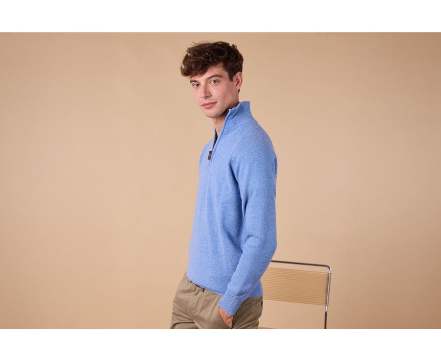 Pull col zippé homme Bleu Chiné - KENNETH