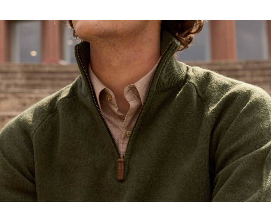 Pull homme laine col zippé Vert - KENNETH