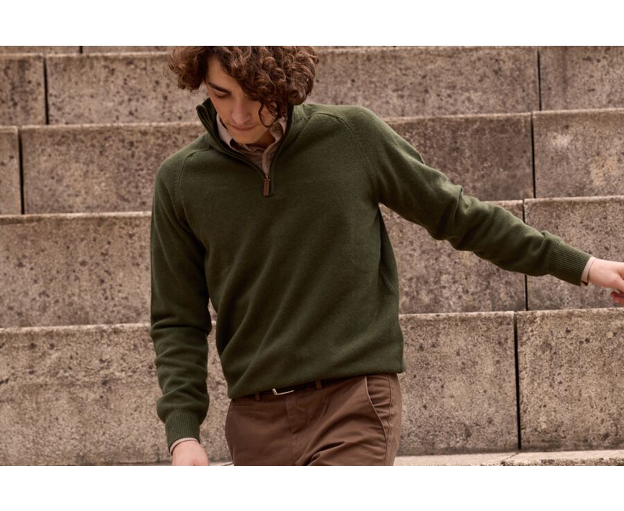 Pull homme laine col zippé Vert - KENNETH