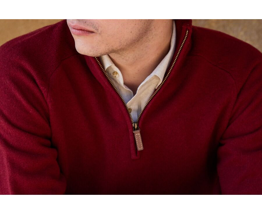 Pull homme laine col zippé Rouge Sombre - KENNETH