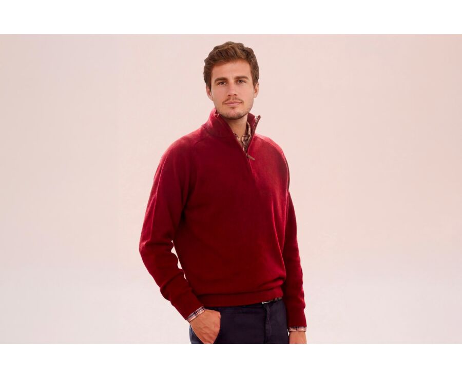 Pull homme laine col zippé Rouge Sombre - KENNETH