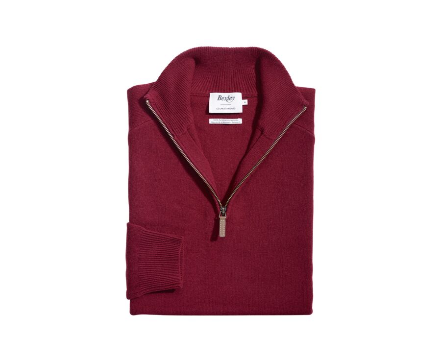 Pull homme laine col zippé Rouge Sombre - KENNETH