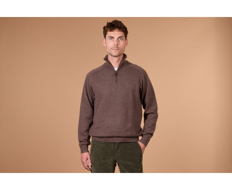 Pull homme laine col zippé Marron Brun - KENNETH