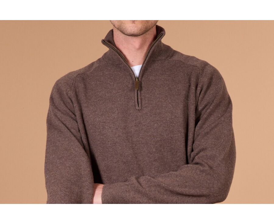 Pull homme laine col zippé Marron Brun - KENNETH