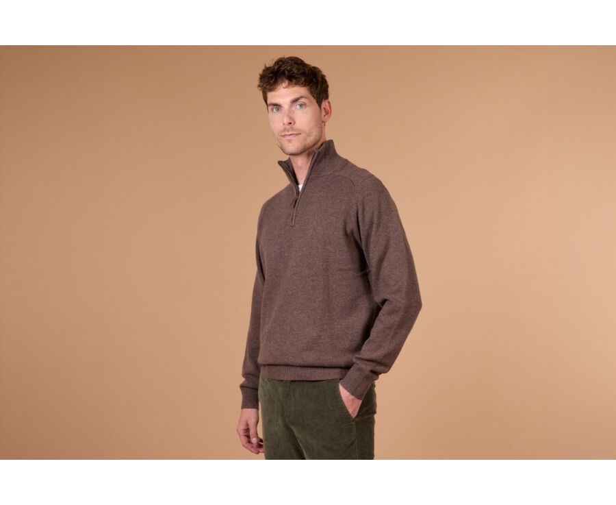 Pull homme laine col zippé Marron Brun - KENNETH