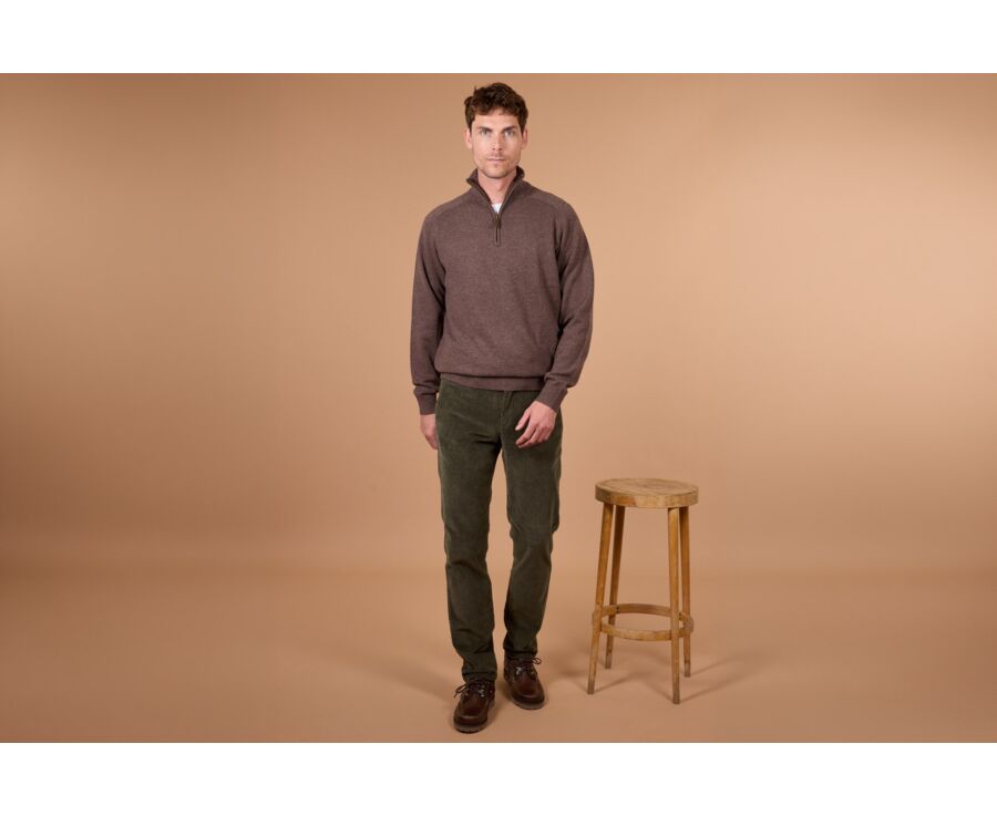 Pull homme laine col zippé Marron Brun - KENNETH