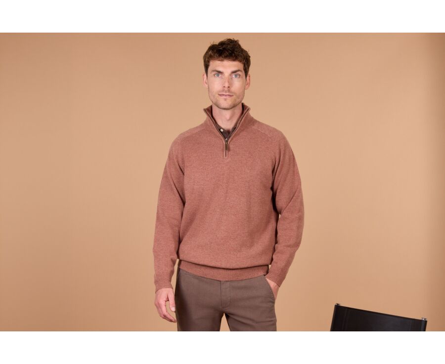 Pull homme col zippé rouille chiné en laine d'agneau - KENNETH