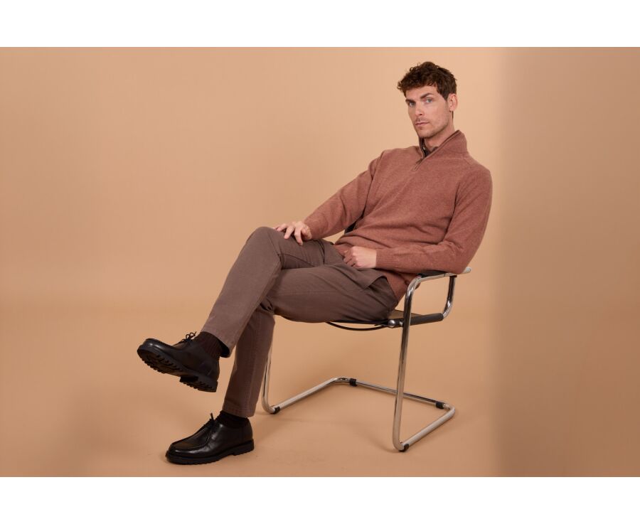 Pull homme col zippé rouille chiné en laine d'agneau - KENNETH