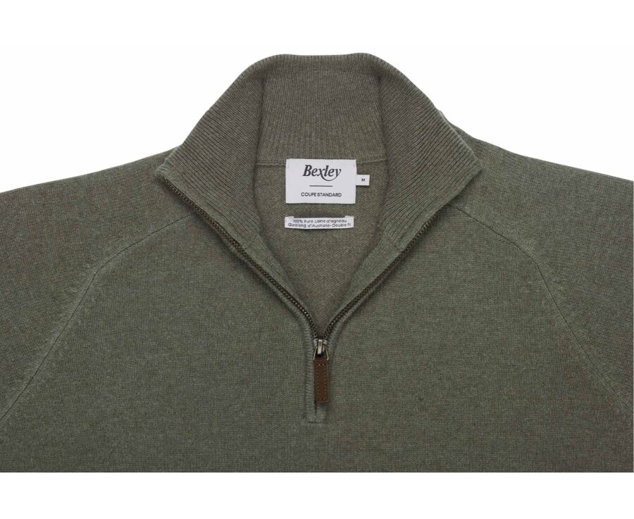 Pull homme col zippé eucalyptus chiné en laine d'agneau - KENNETH
