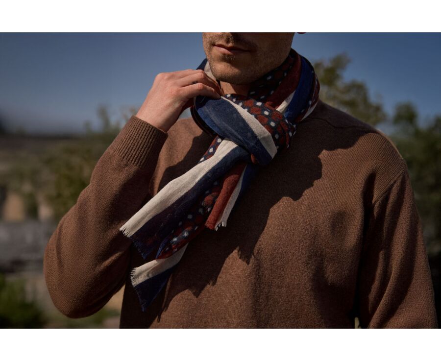 Écharpe homme en laine bordeaux et bleue