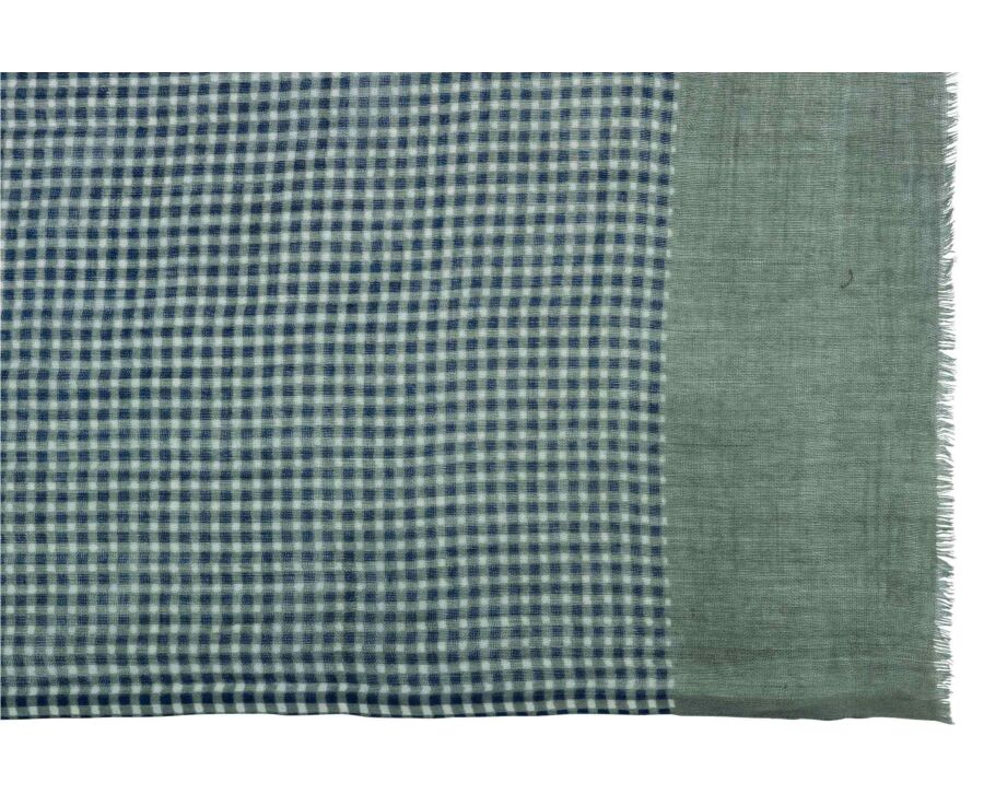 Écharpe homme en laine à carreaux kaki et indigo