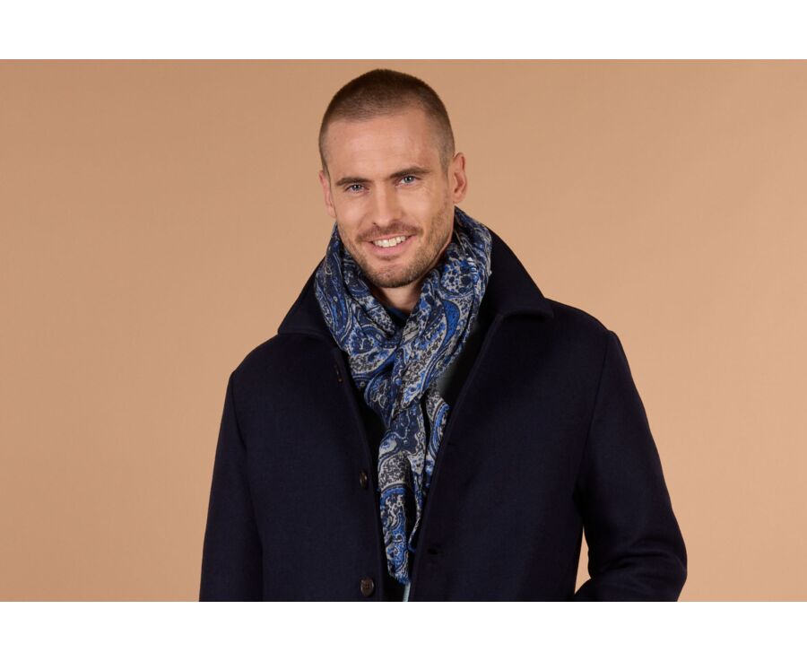 Écharpe homme en laine à motif cashmere bleu et gris
