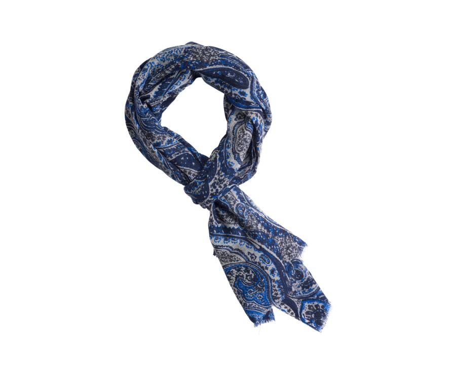 Écharpe homme en laine à motif cashmere bleu et gris