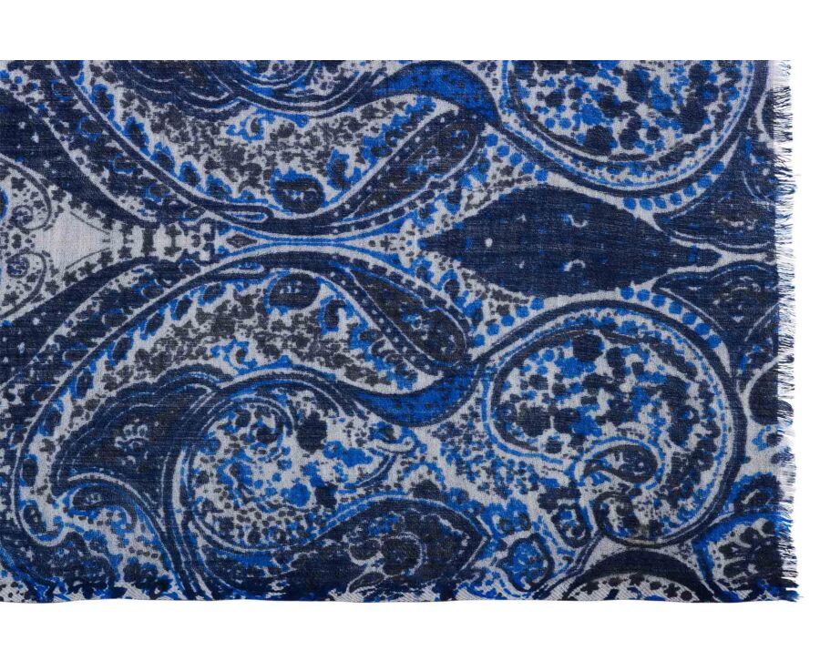 Écharpe homme en laine à motif cashmere bleu et gris