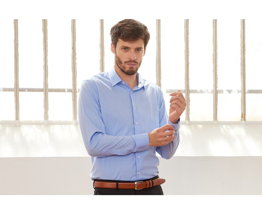 Chemise bleu ciel 100% coton - Col français - MAXIME CLASSIC