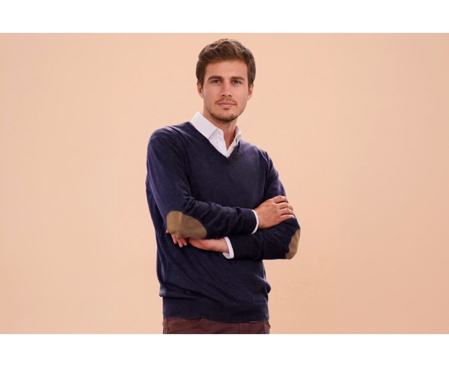 Pull fin coton bio/cachemire col V Navy - VADIM