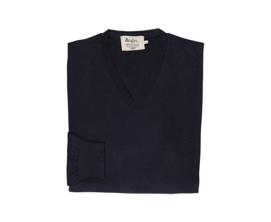 Pull fin coton bio/cachemire col V Navy - VADIM