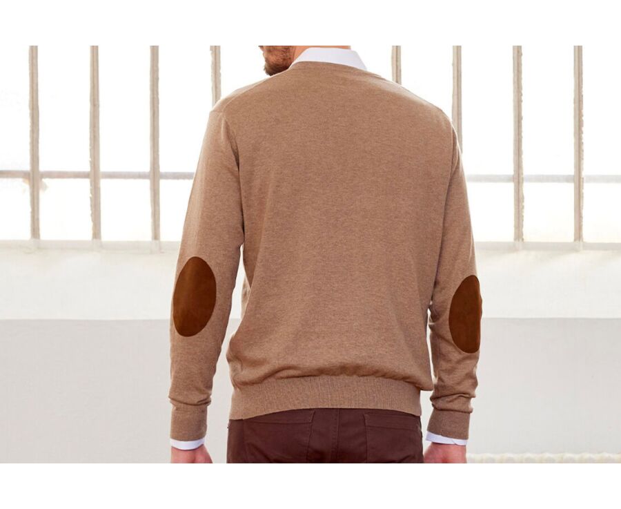 Pull fin homme coton bio/cachemire col V Taupe Chiné - VADIM