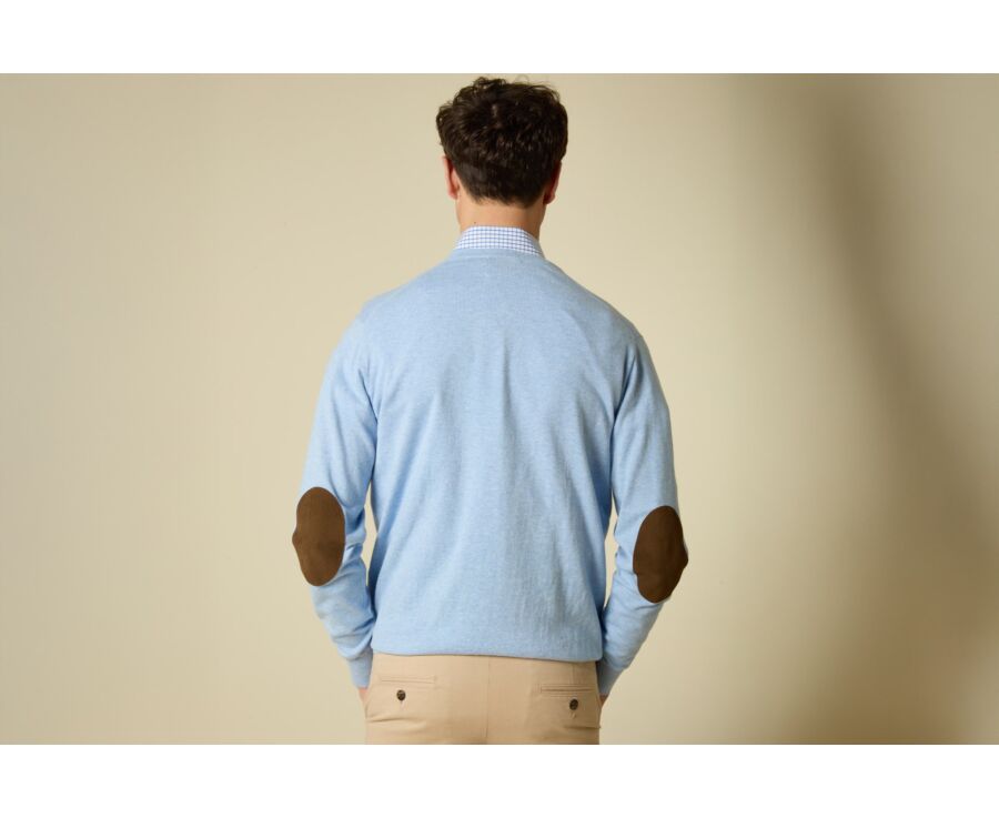 Pull fin coton bio/cachemire col V Bleu Ciel Chiné - VADIM