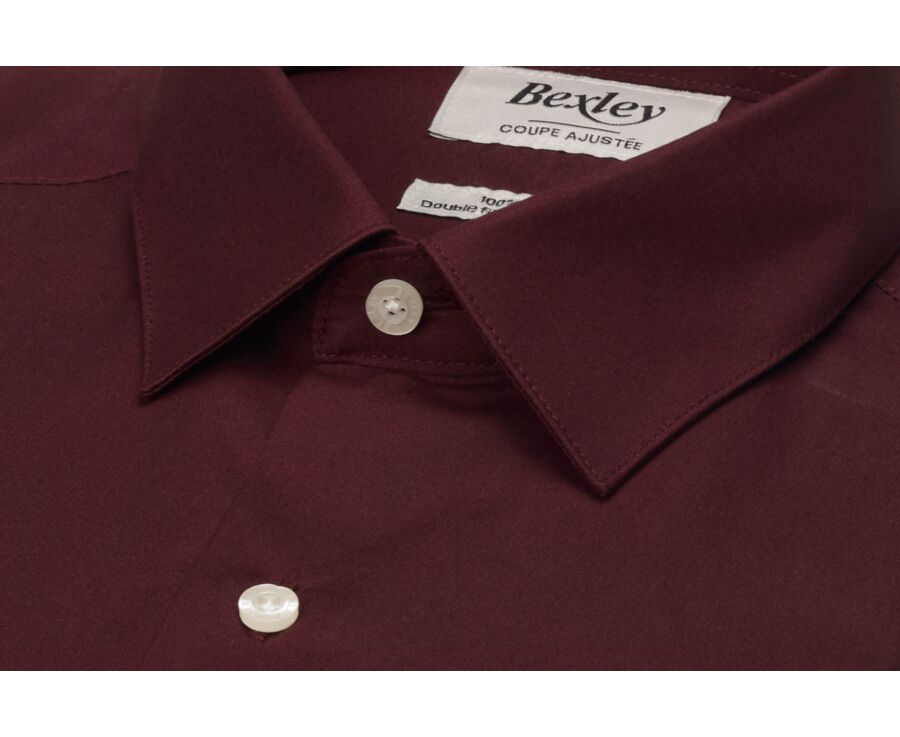 Chemise homme bordeaux unie en popeline - LOUIS CLASSIC