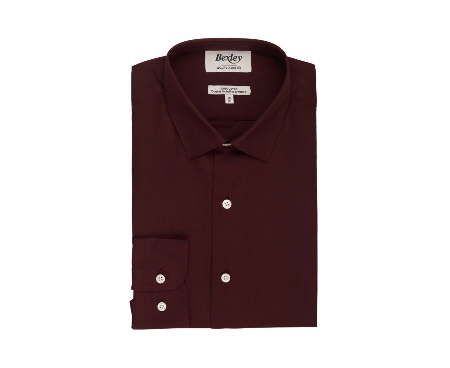 Chemise homme bordeaux unie en popeline - LOUIS CLASSIC