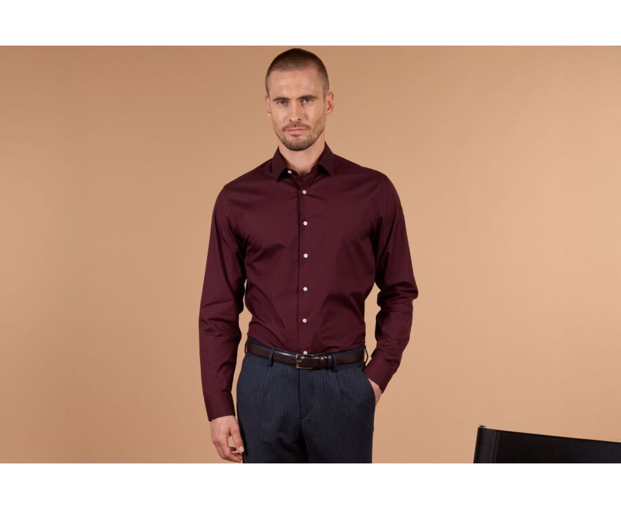 Chemise homme bordeaux unie en popeline - LOUIS CLASSIC