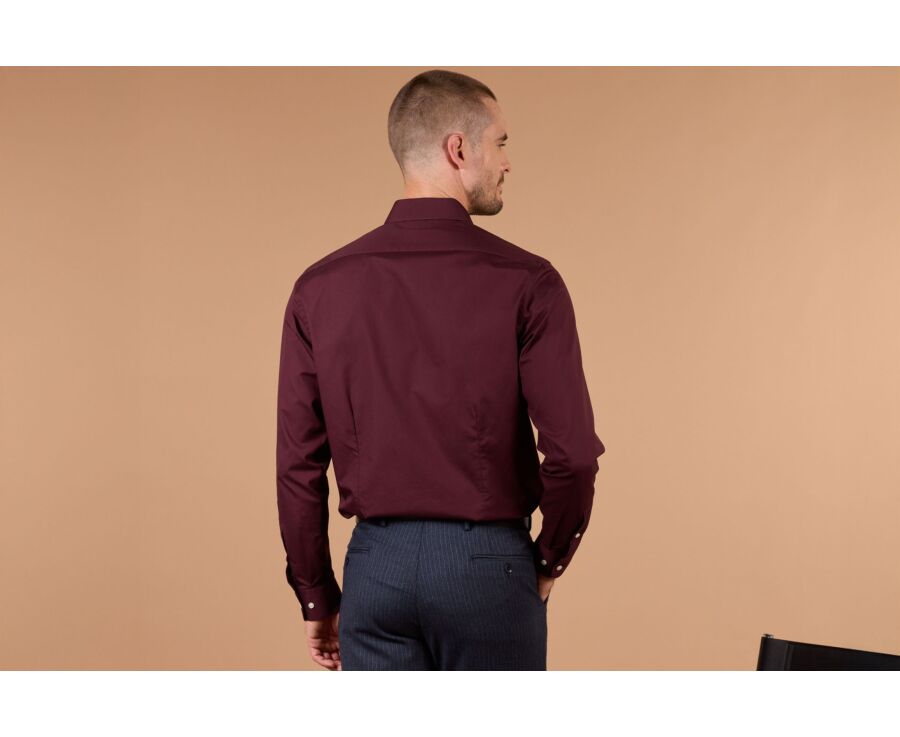 Chemise homme bordeaux unie en popeline - LOUIS CLASSIC