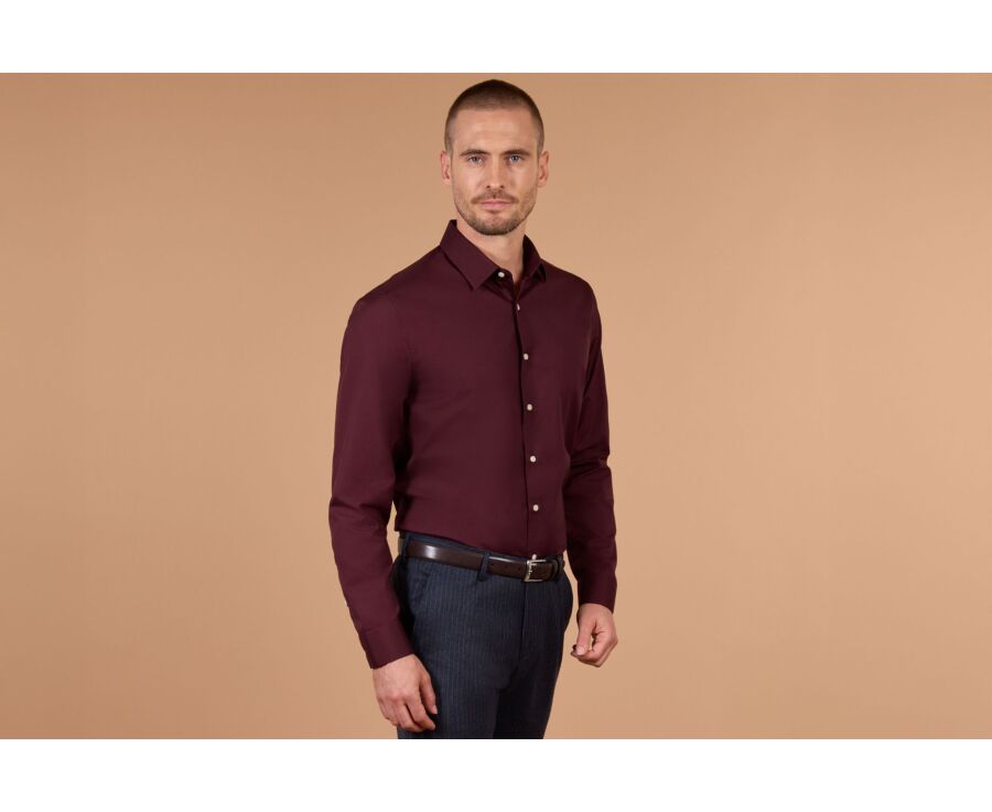 Chemise homme bordeaux unie en popeline - LOUIS CLASSIC