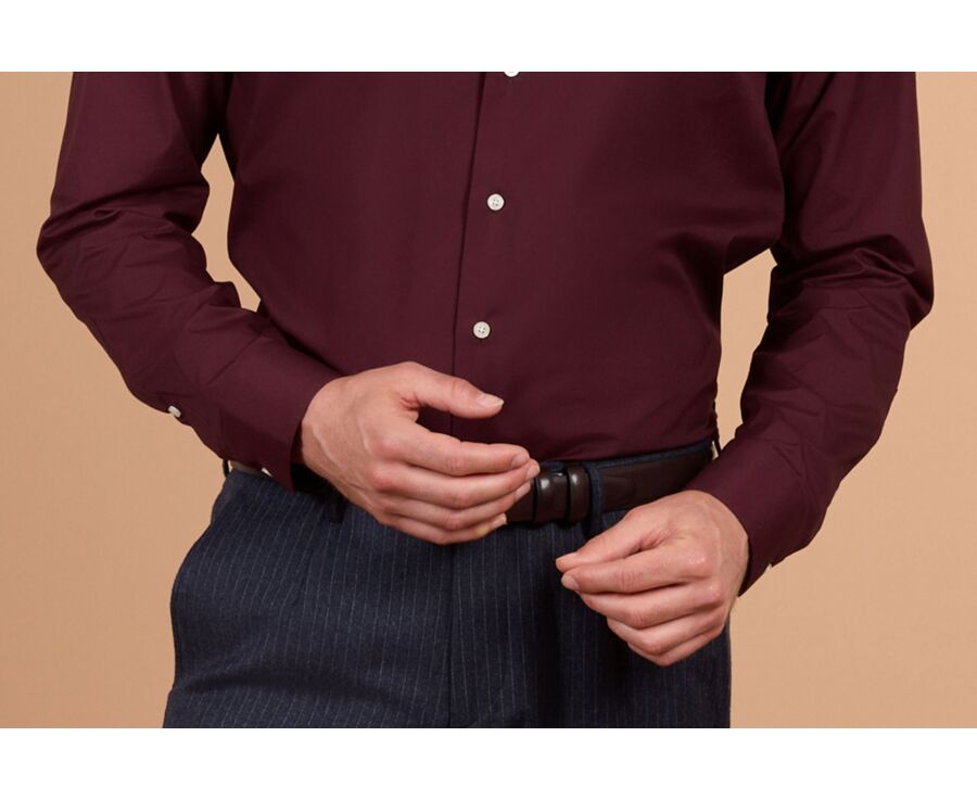 Chemise homme bordeaux unie en popeline - LOUIS CLASSIC