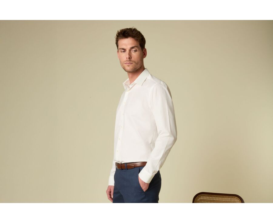Chemise homme unie en popeline écrue - LOUIS CLASSIC