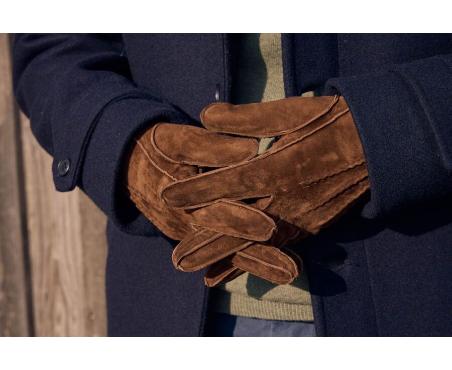 Gants homme en velours de chèvre Havane