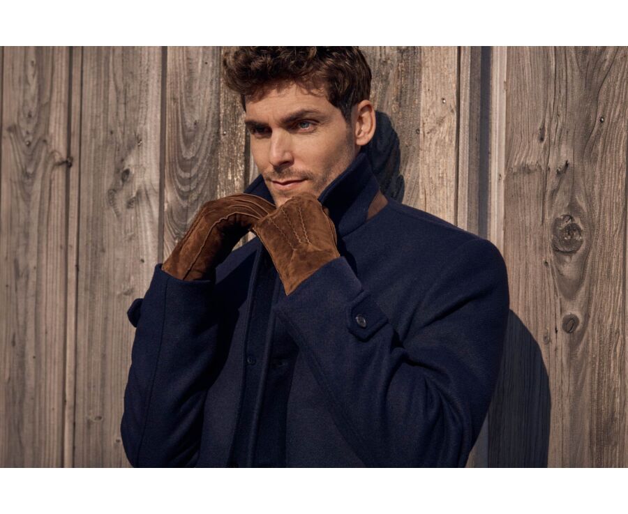 Gants homme en velours de chèvre Havane