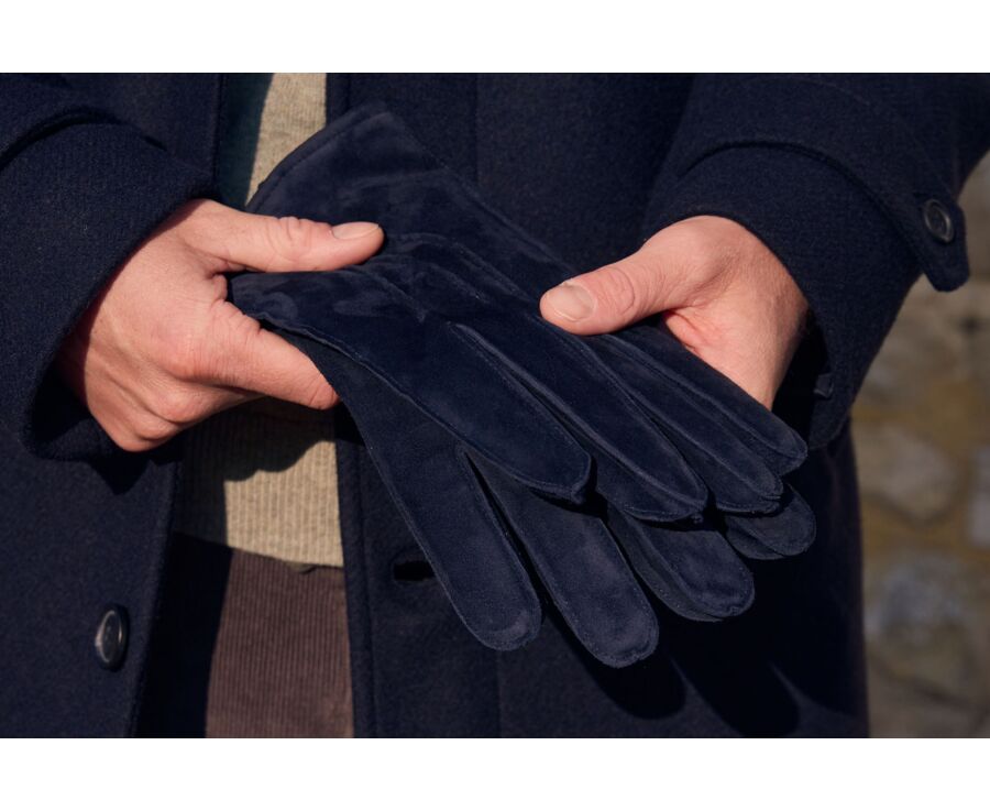 Gants homme en velours de chèvre navy