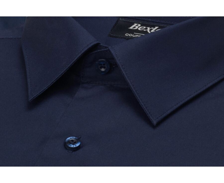 Chemise homme marine unie en popeline - ALBERT CLASSIC