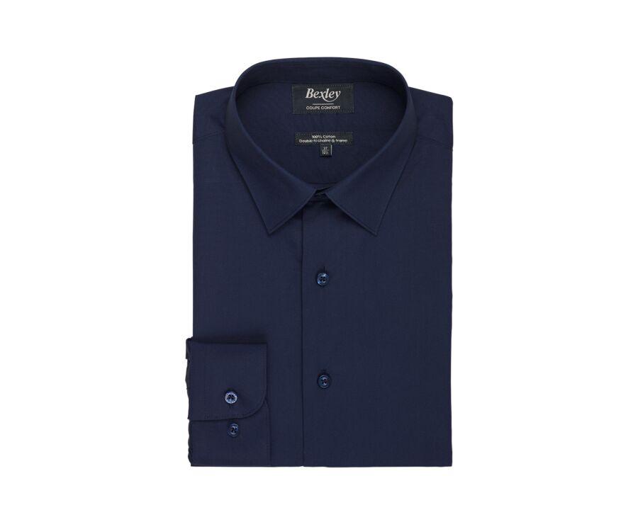Chemise homme marine unie en popeline - ALBERT CLASSIC