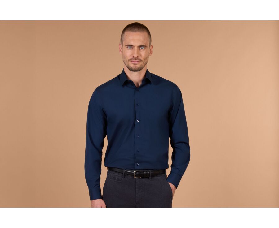 Chemise homme marine unie en popeline - ALBERT CLASSIC