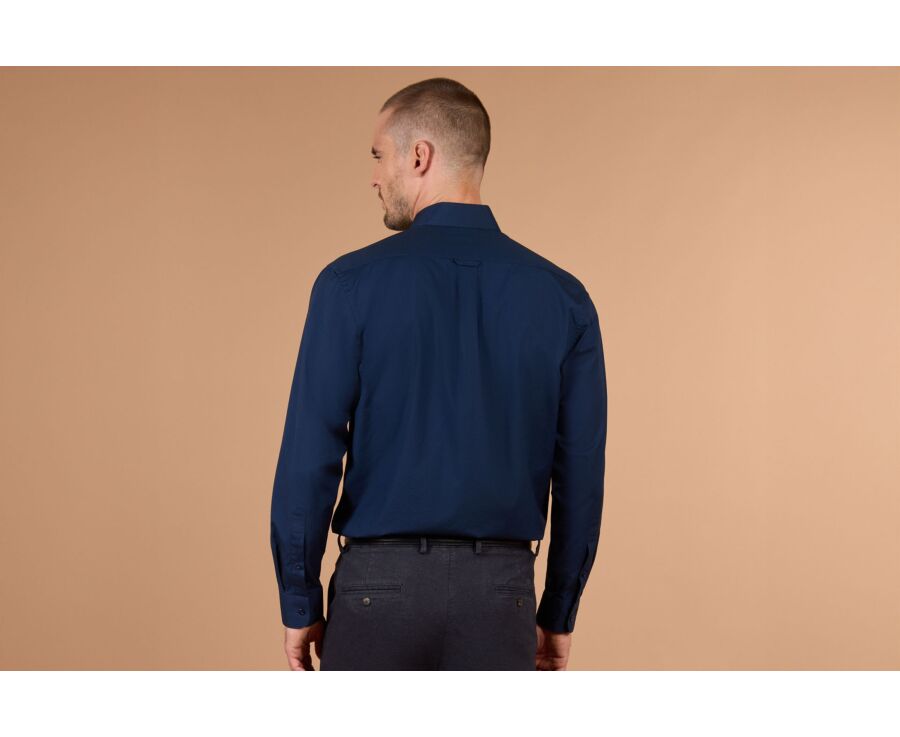 Chemise homme marine unie en popeline - ALBERT CLASSIC