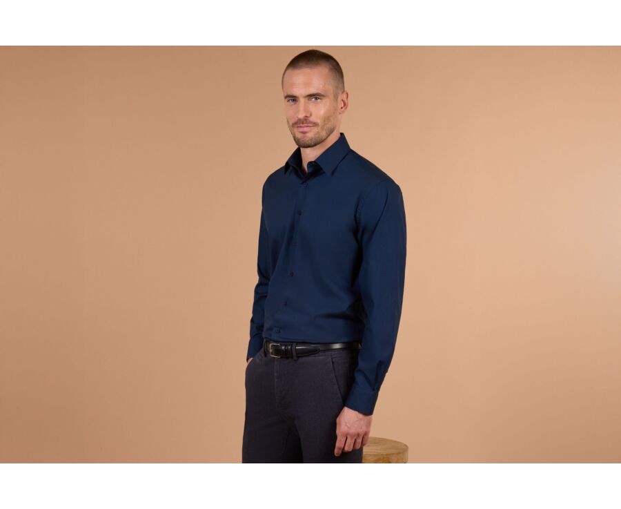 Chemise homme marine unie en popeline - ALBERT CLASSIC