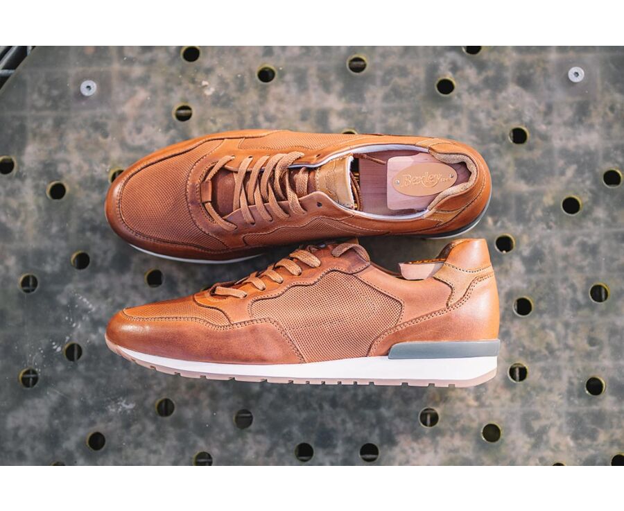 Sneakers Châtaigne Patiné cuir homme - CANBERRA