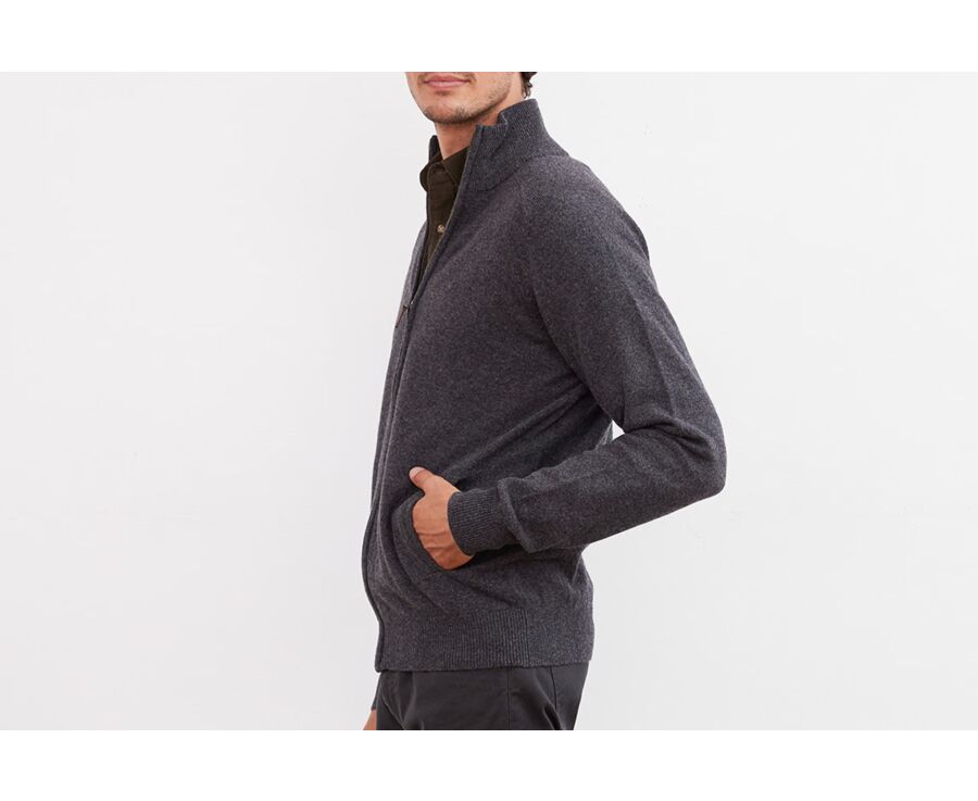 Gilet zippé homme laine Gris Anthracite Chiné - KANE