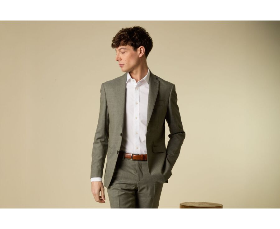 Veste de costume homme Kaki Clair Chiné - LAZARE