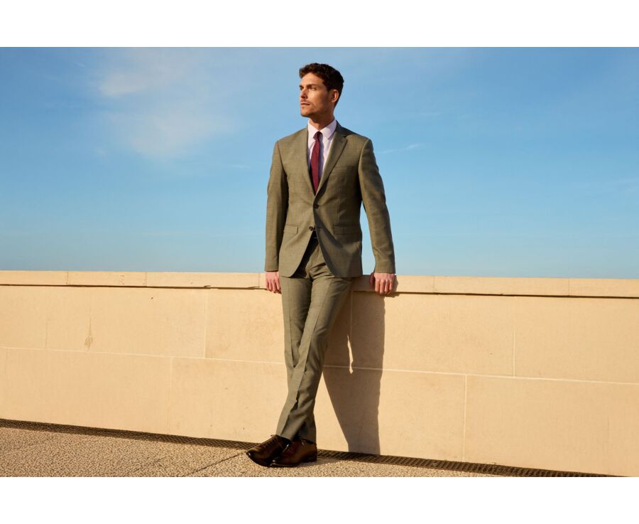 Veste de costume homme Kaki Clair Chiné - LAZARE