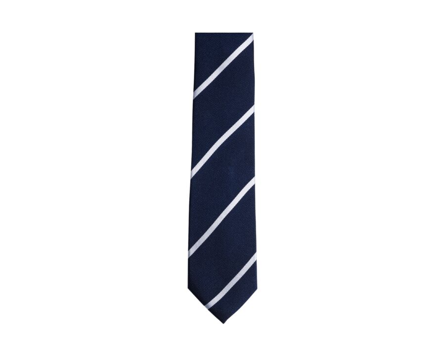 Cravate homme en soie rayée navy et blanche